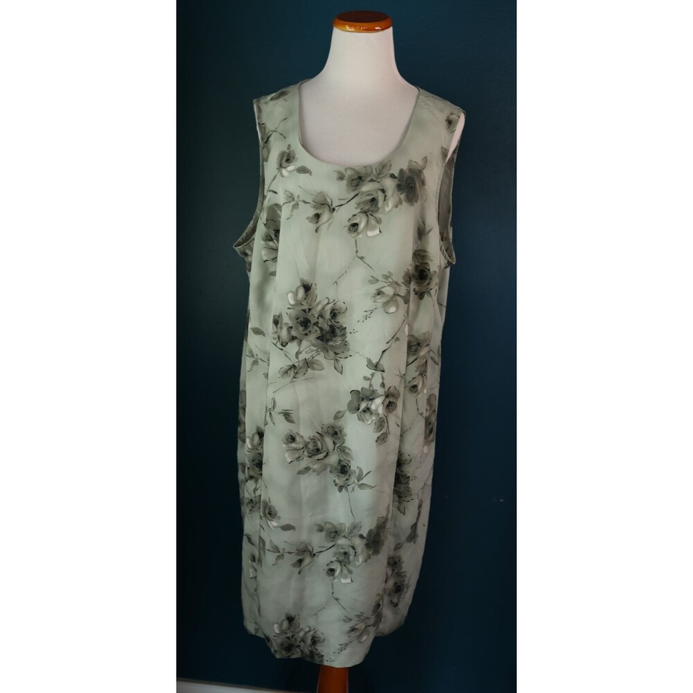 Vintage 90's Green Floral Sleeveless Mini Sheer Sage Green Dress Cottagecore 24